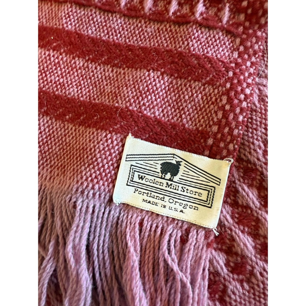 Woolen Mill Store.   Raspberry striped Throw Blanket - Picture 2 of 8